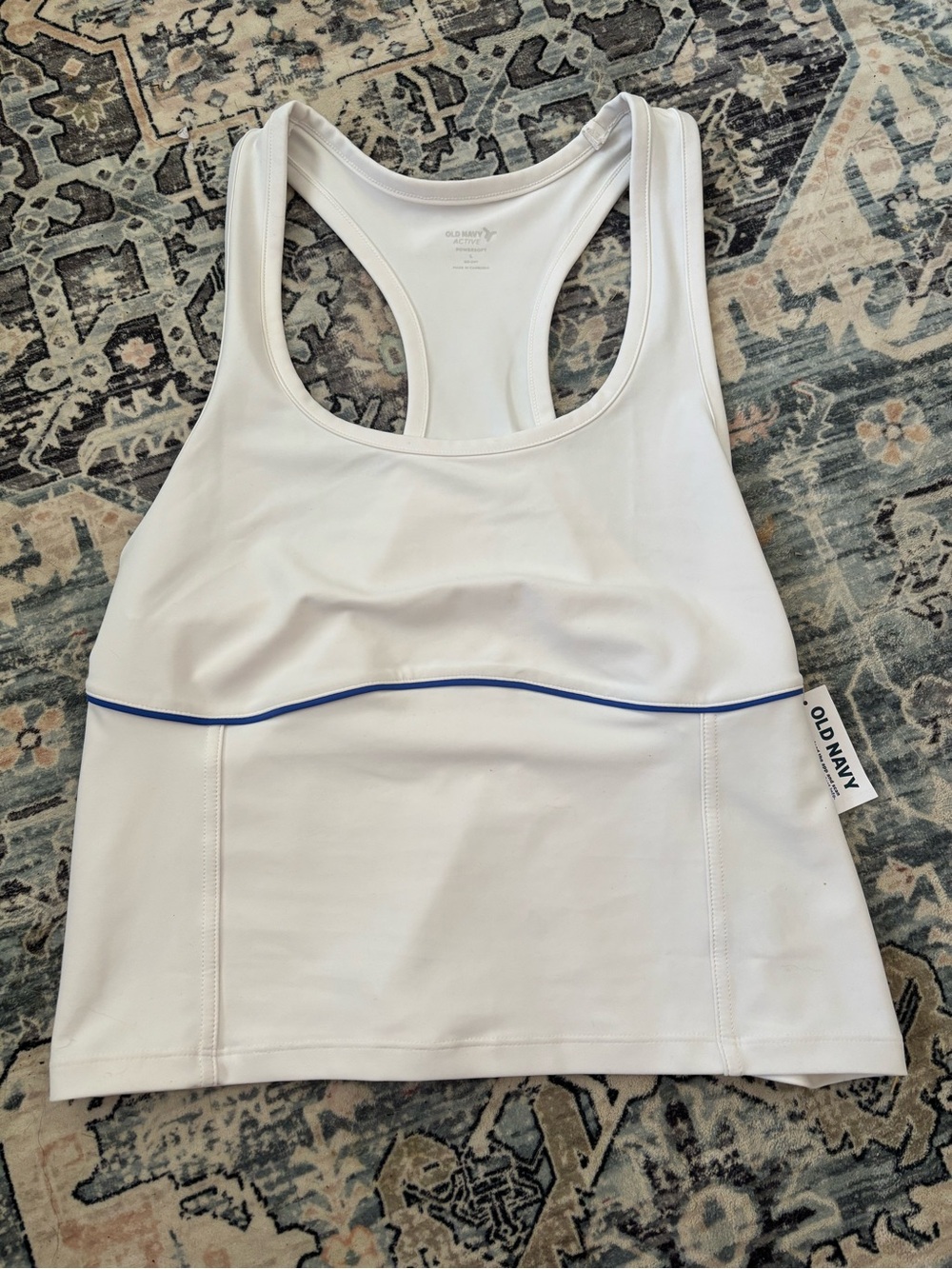Old Navy White Racerback Sports Tank with Blue Trim / Size Large / NWT